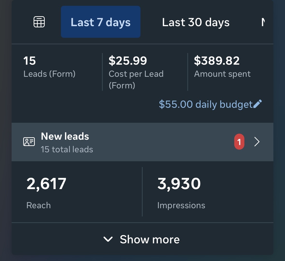 Client campaign results screenshot