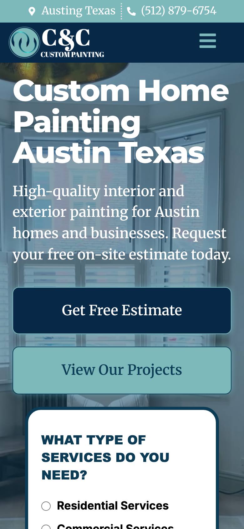 C&C Custom Painting website — mobile view