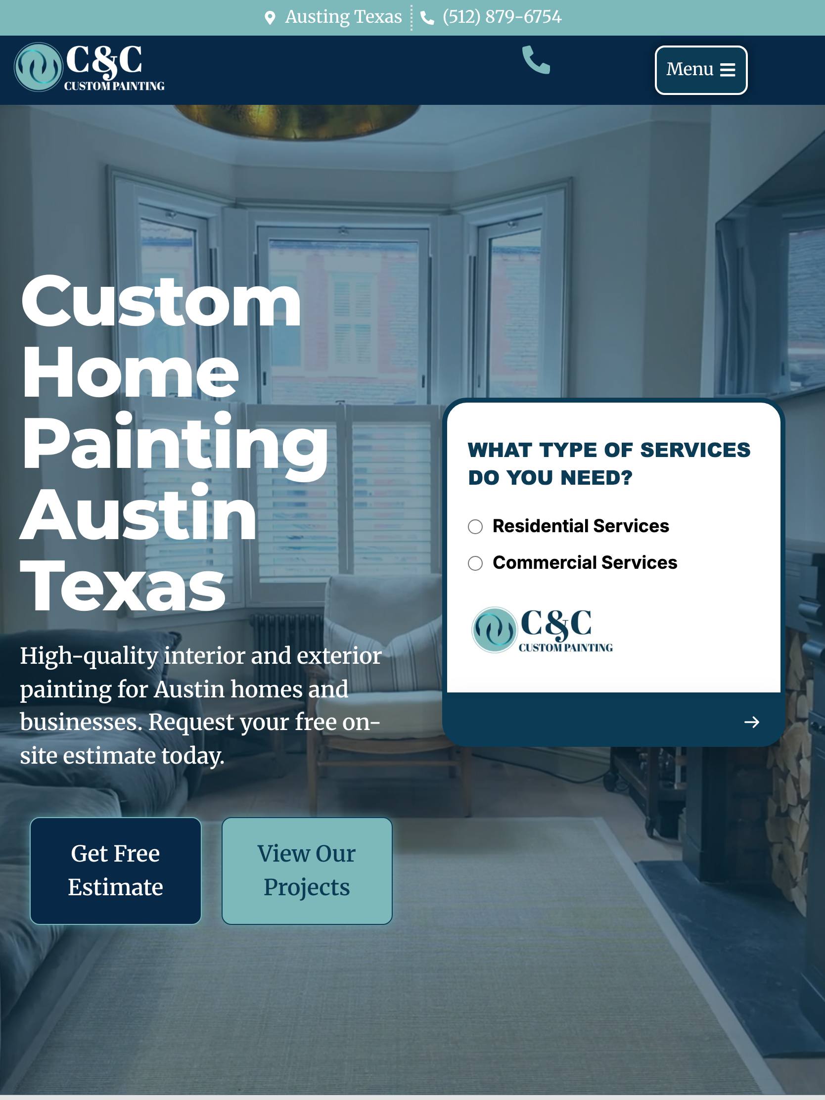 C&C Custom Painting website — tablet view