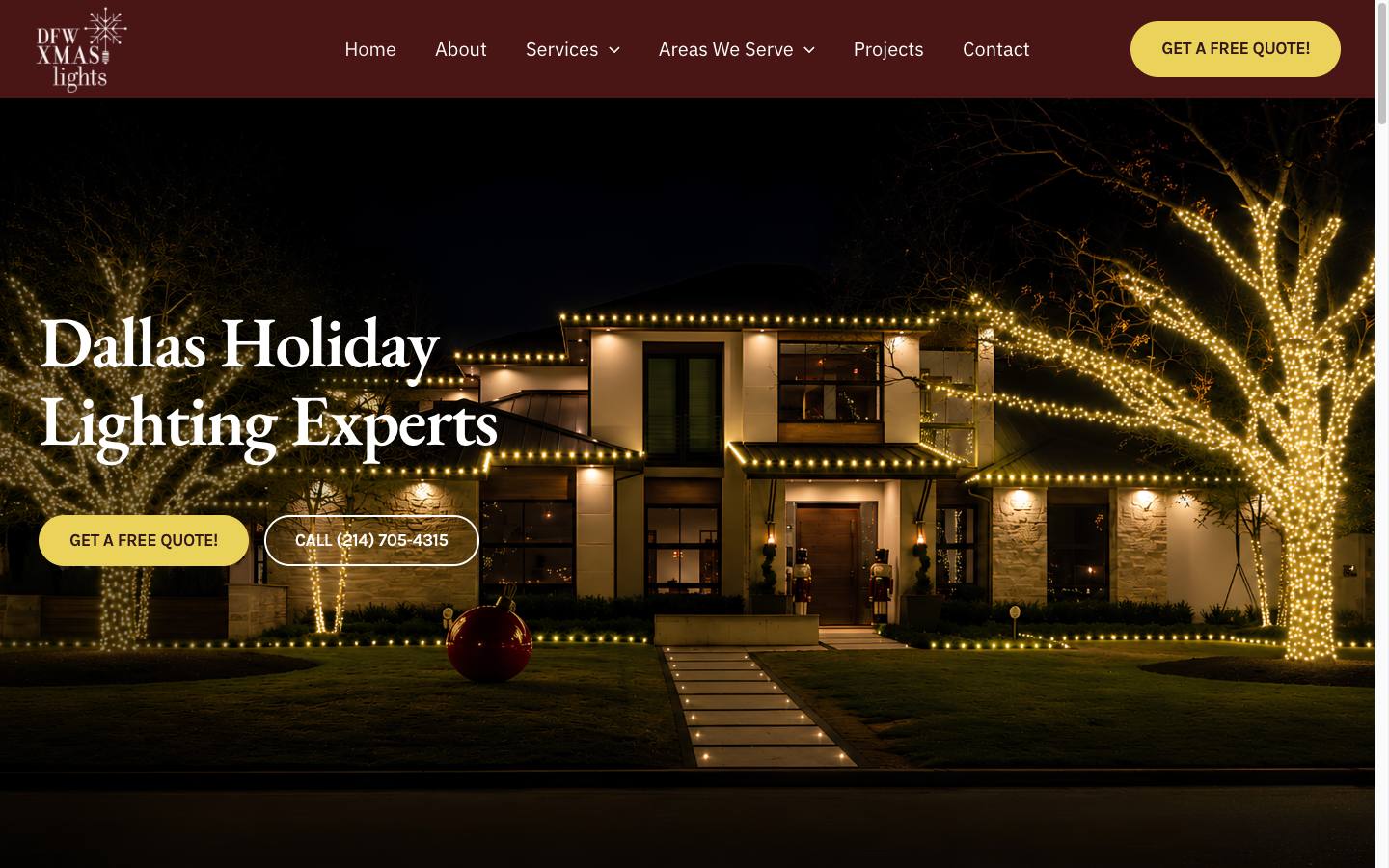 DFW Xmas Lights website, desktop view