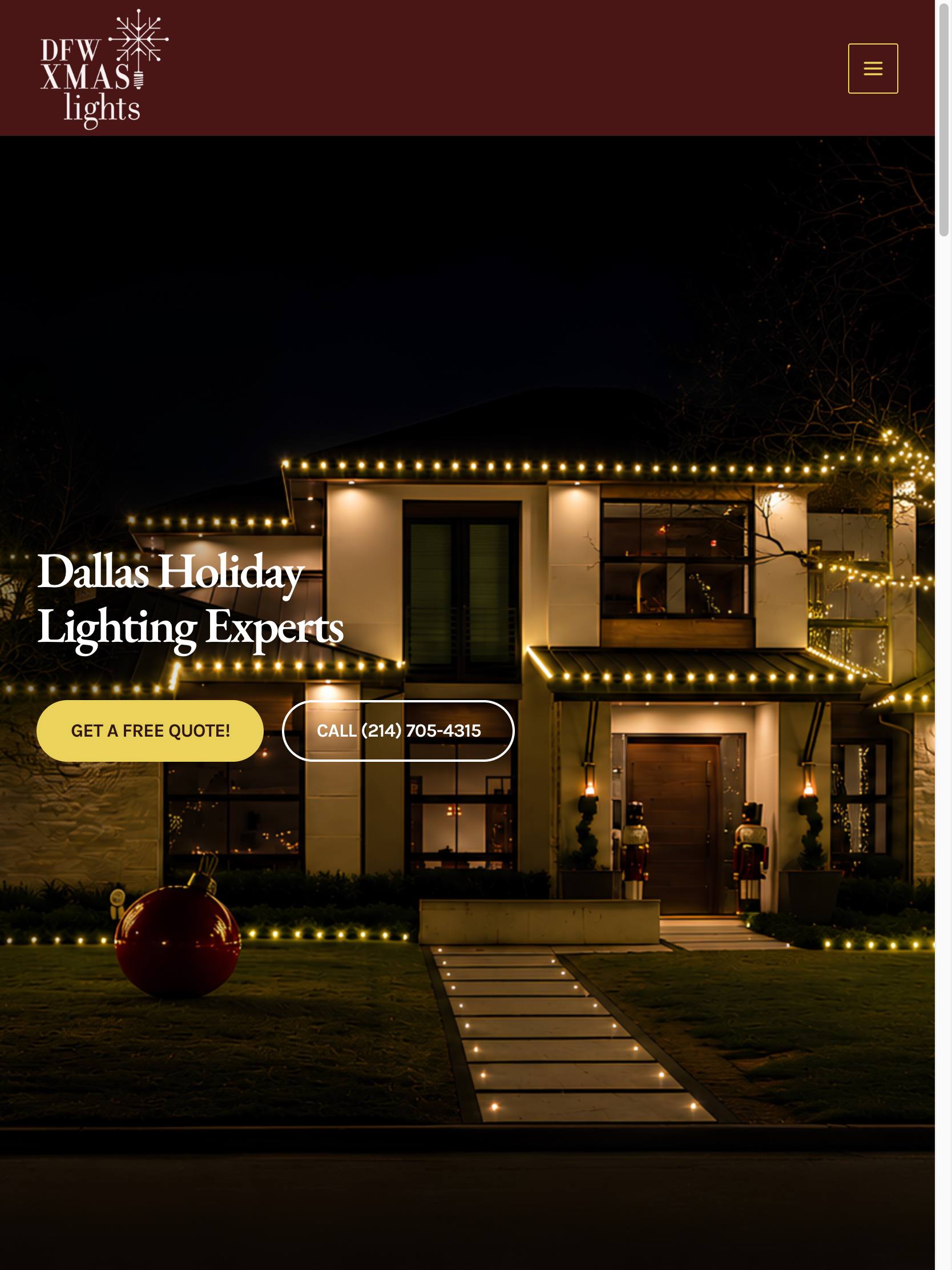 DFW Xmas Lights website, tablet view