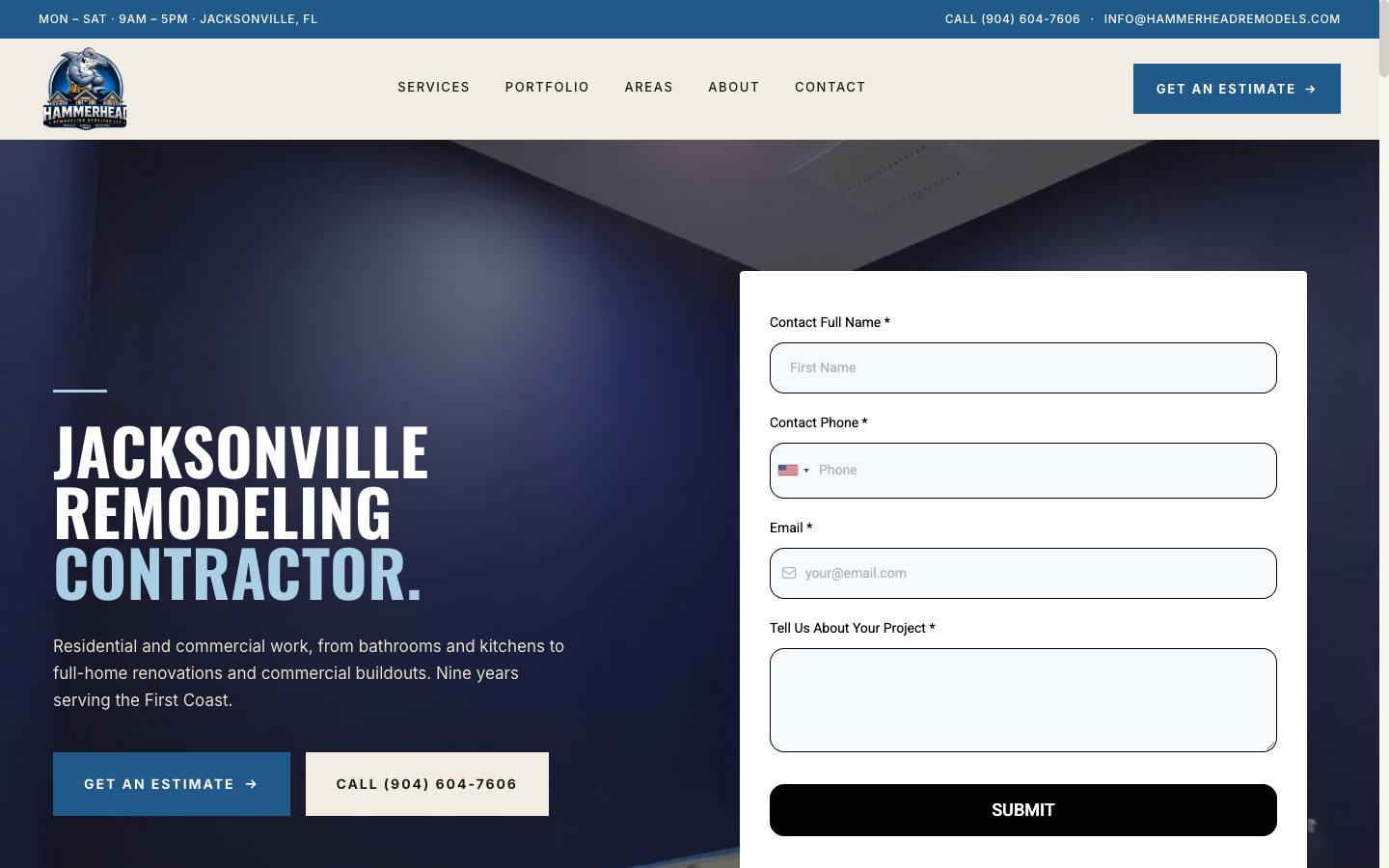 HammerHead Remodeling website, desktop view