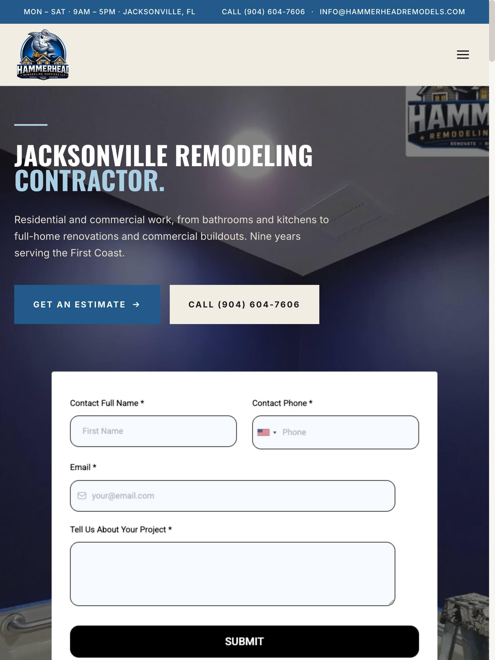 HammerHead Remodeling website, tablet view