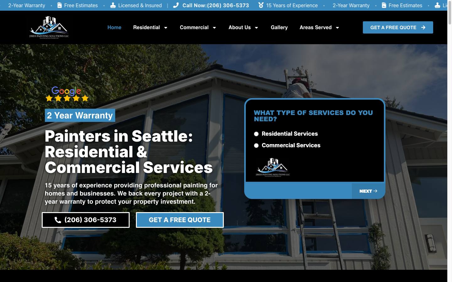 Jireh Painting Solutions website — desktop view