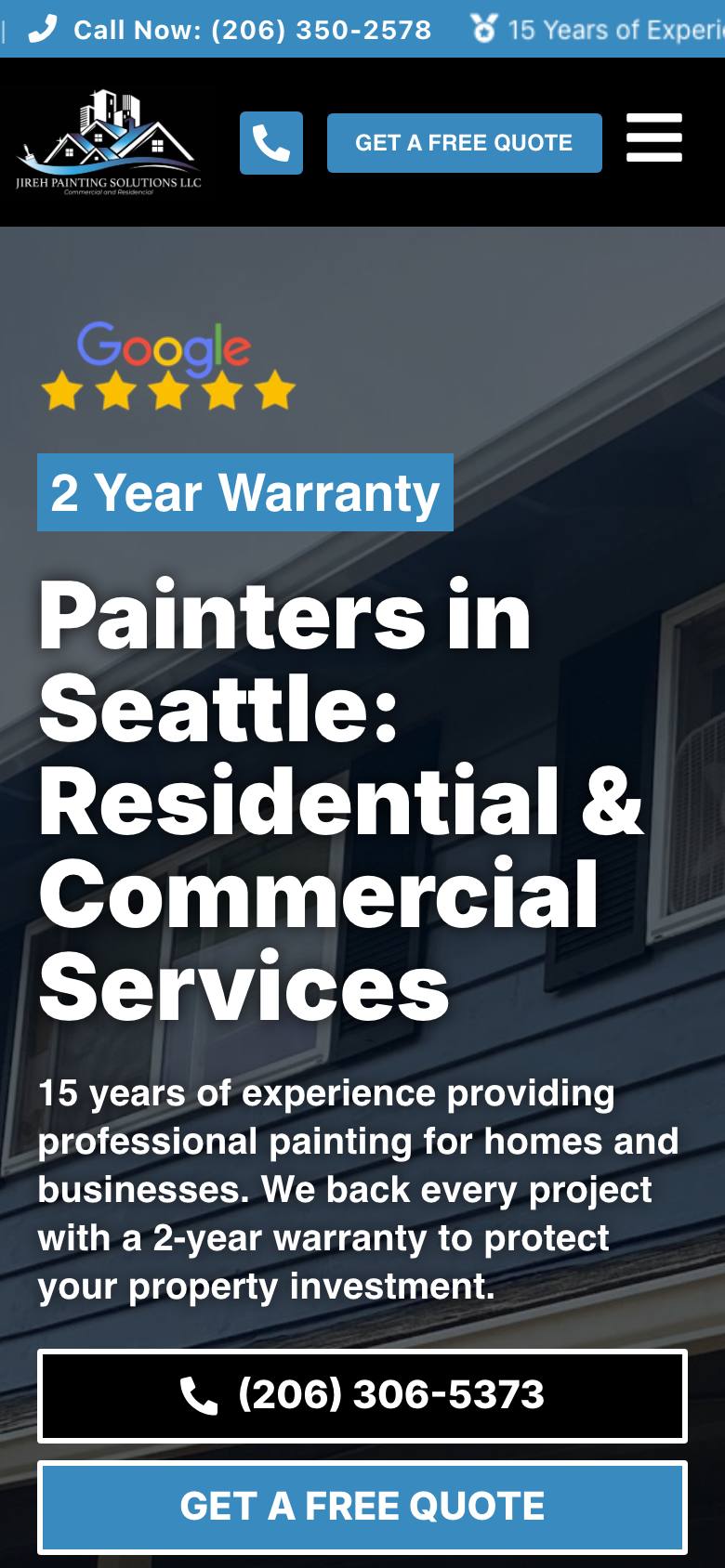 Jireh Painting Solutions website — mobile view