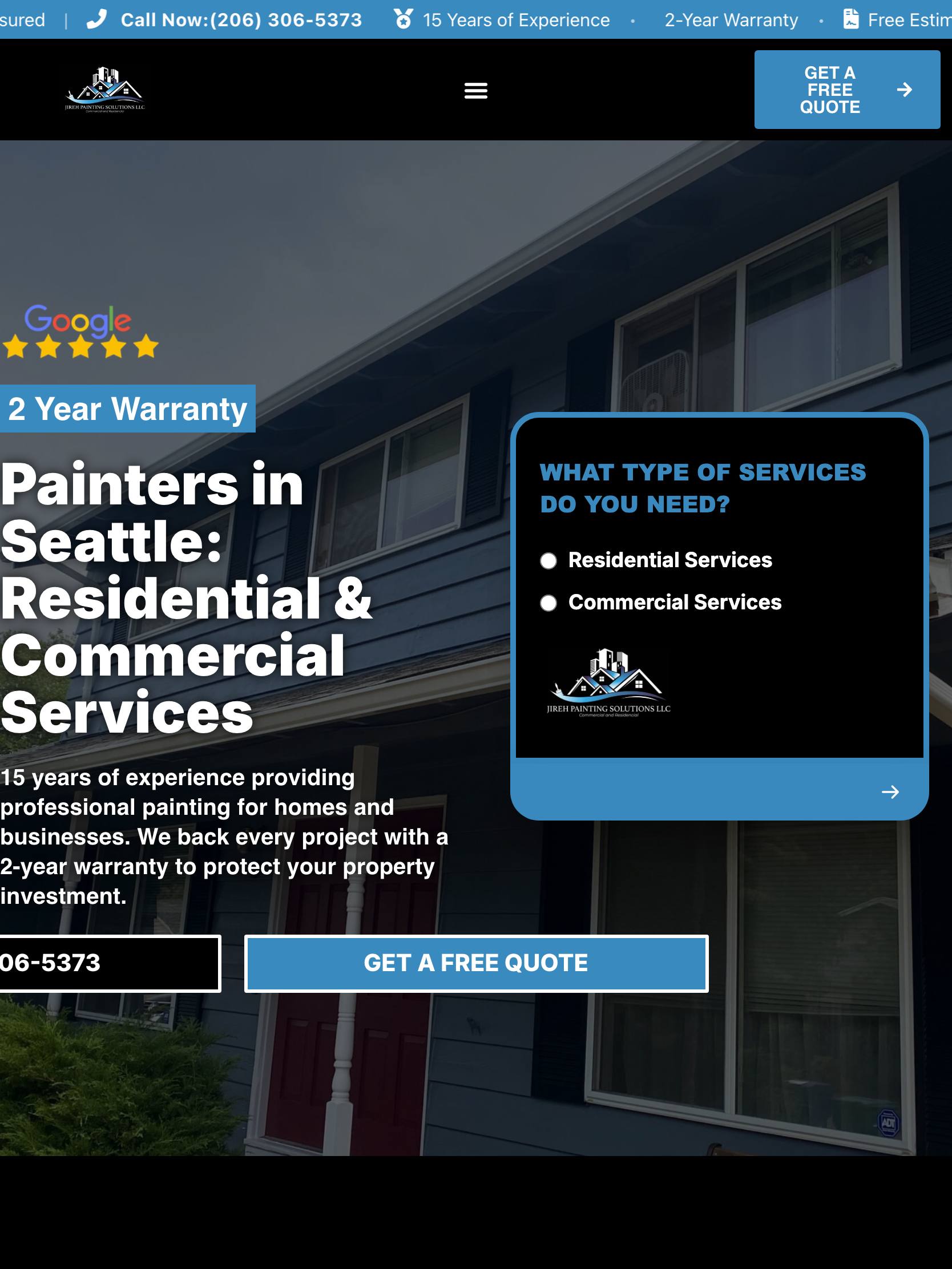 Jireh Painting Solutions website — tablet view