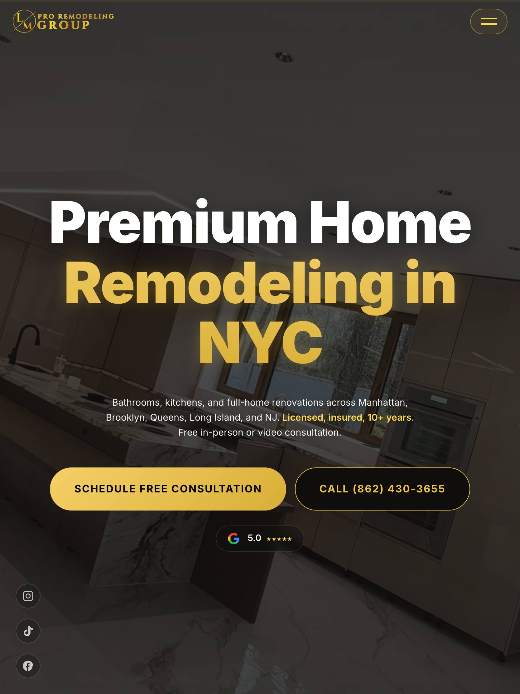 LM Pro Remodeling Group website — tablet view