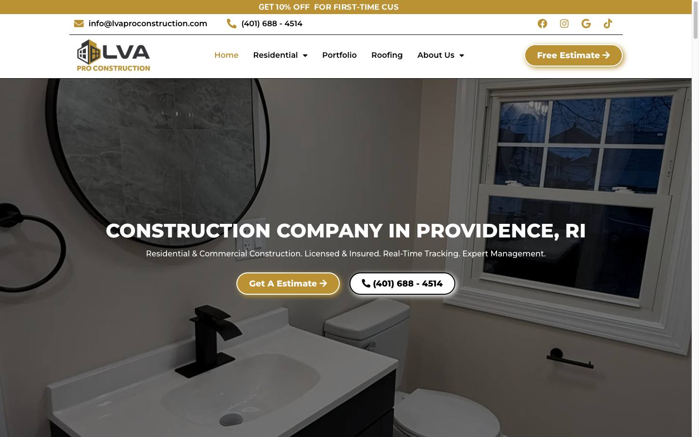 LVA Pro Construction website — desktop view