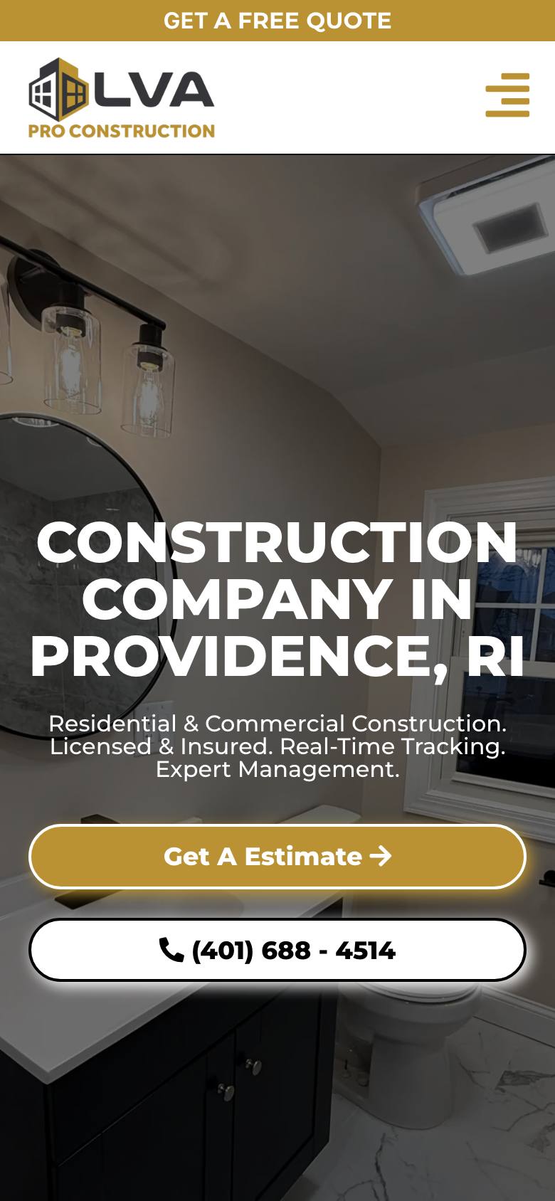 LVA Pro Construction website — mobile view