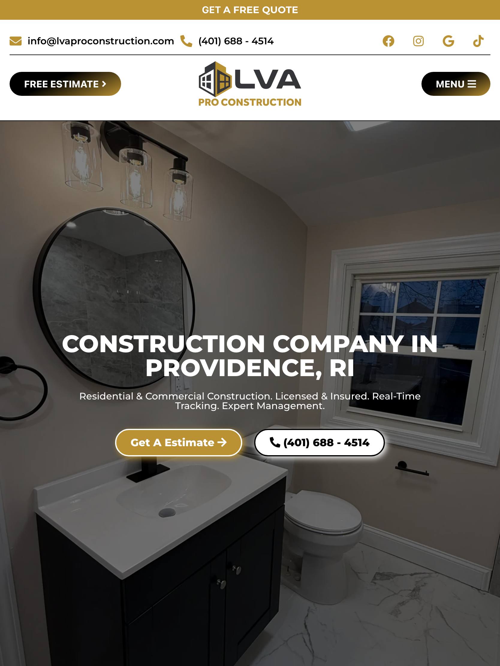 LVA Pro Construction website — tablet view