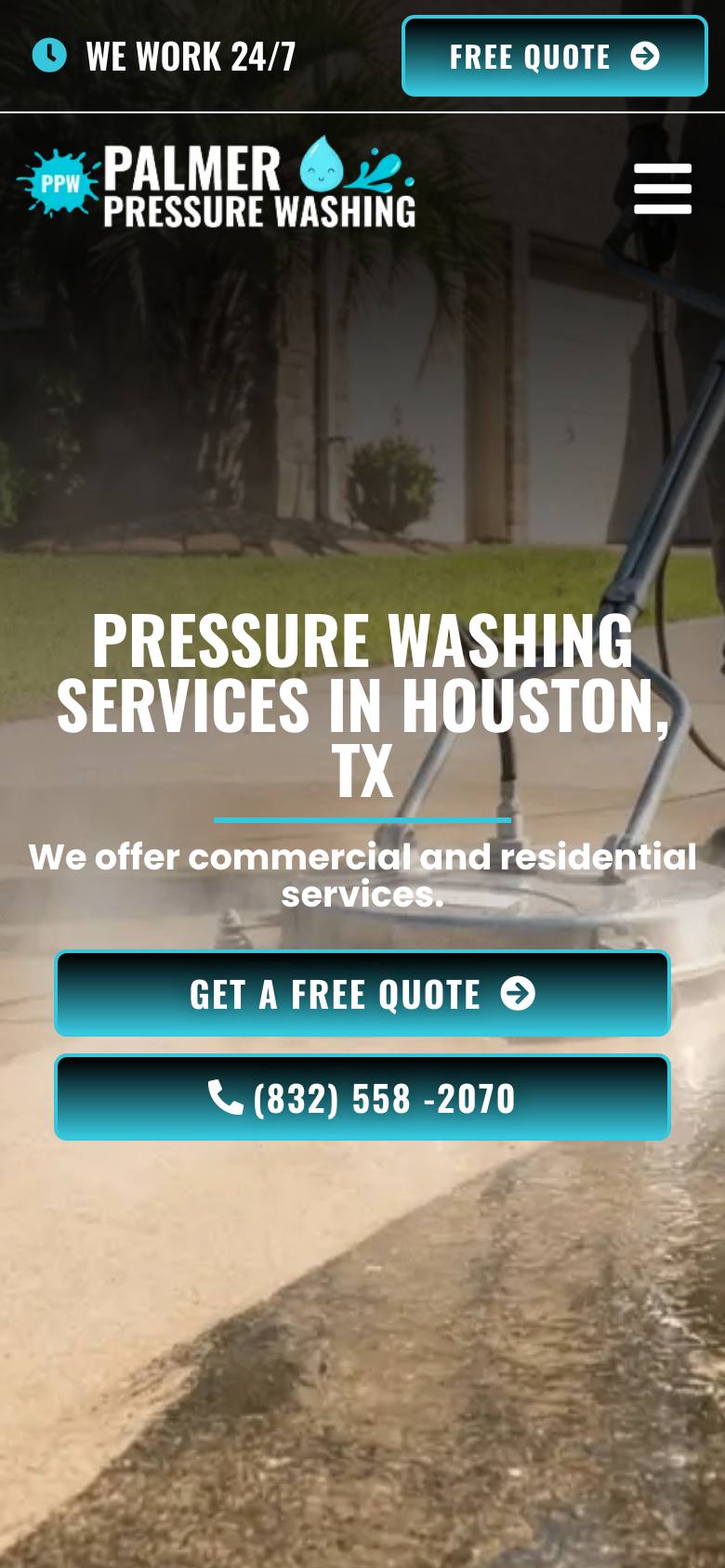Palmer Pressure Washing website — mobile view