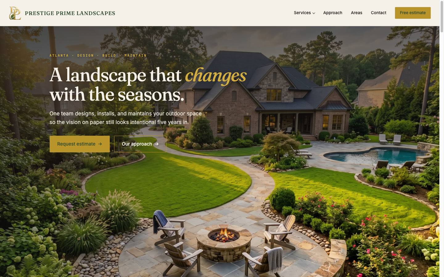 Prestige Prime Landscapes website, desktop view