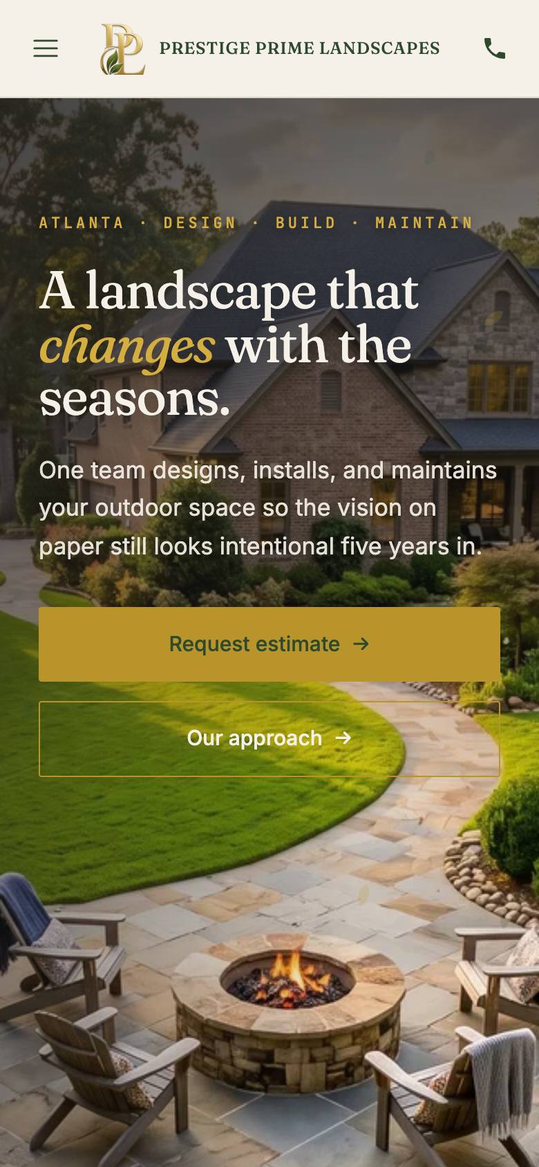 Prestige Prime Landscapes website, mobile view