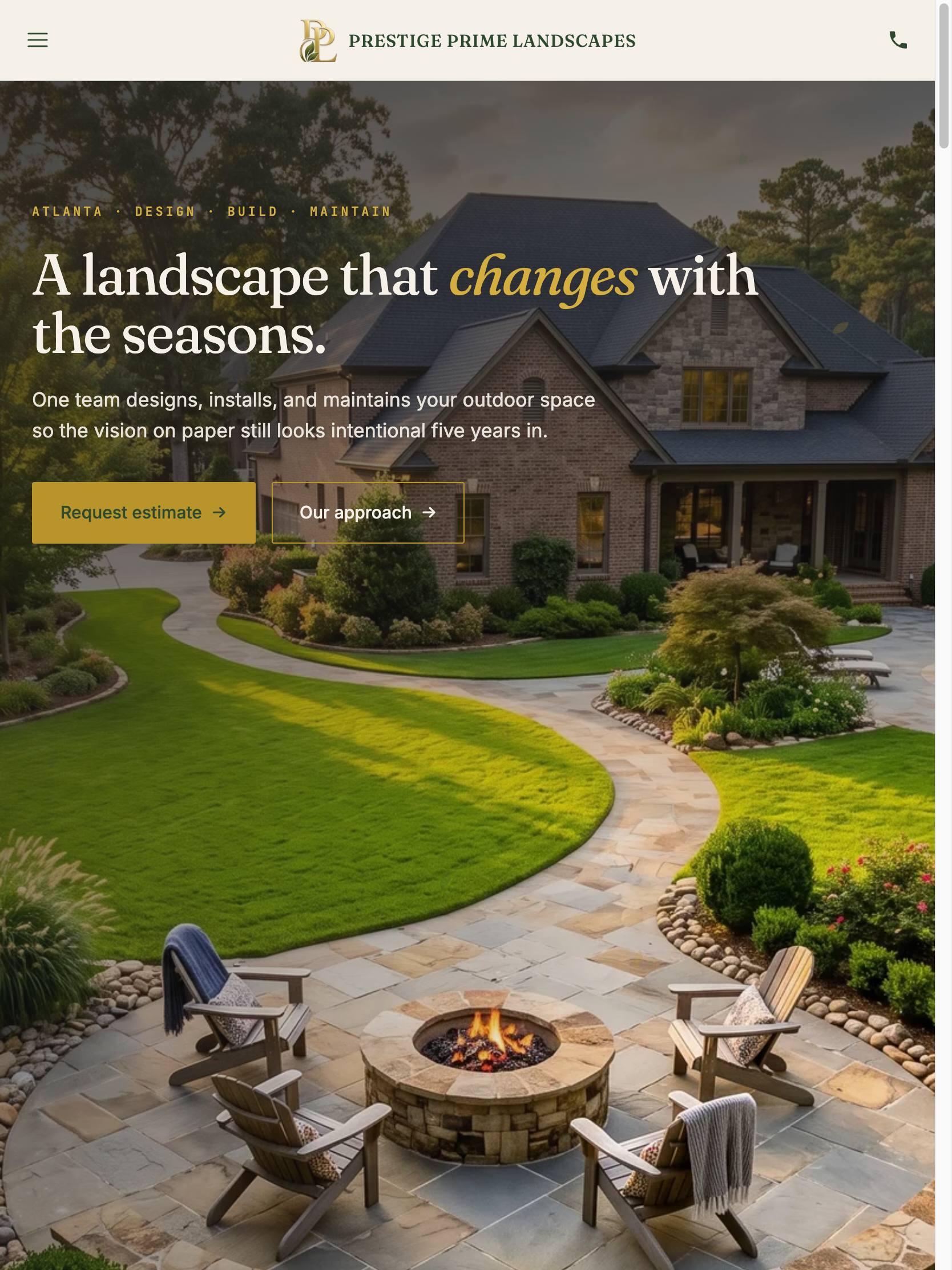 Prestige Prime Landscapes website, tablet view