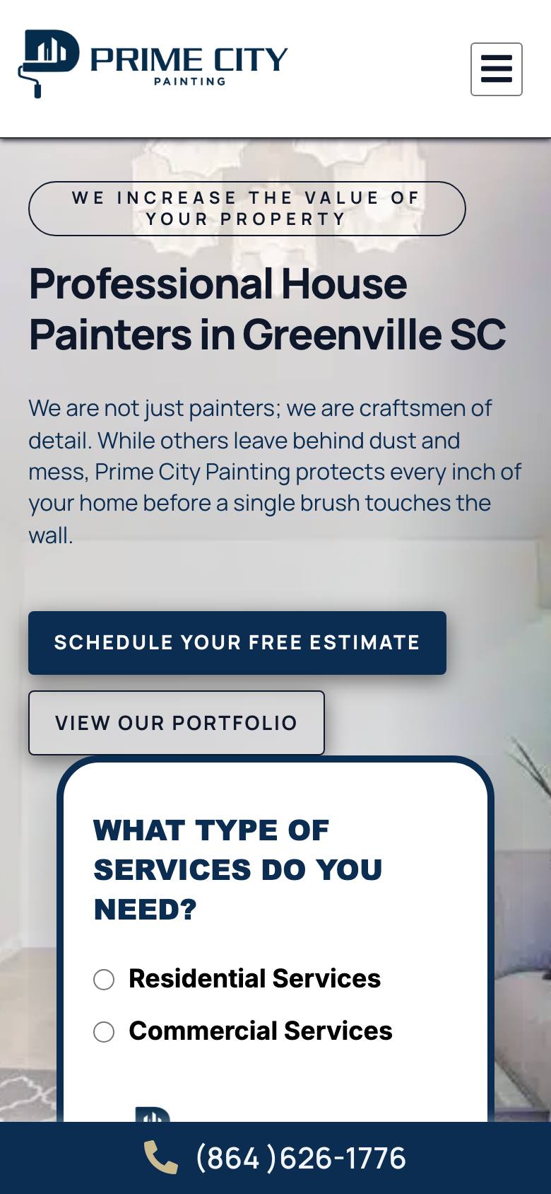 Prime City Painting website — mobile view