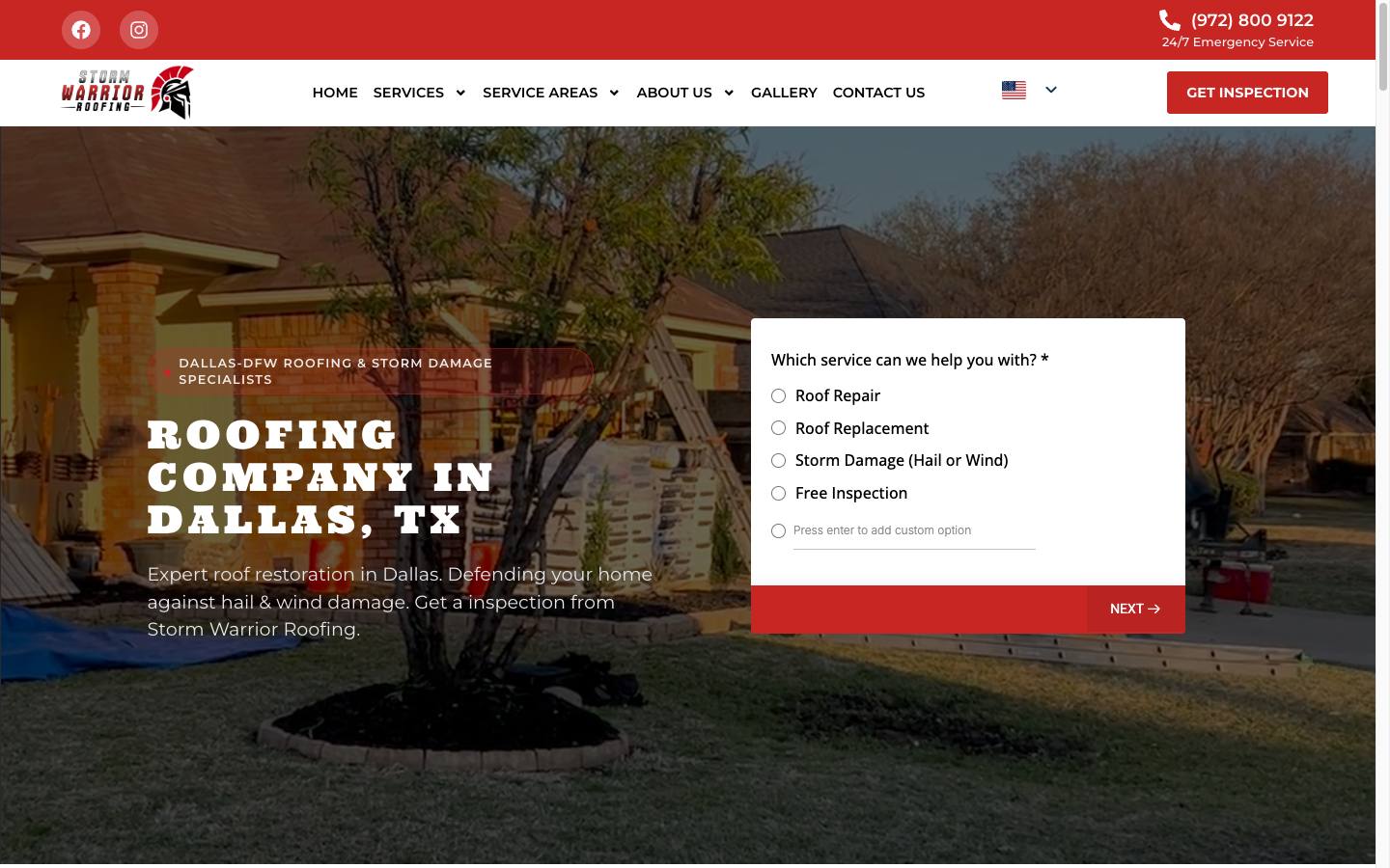 Storm Warrior Roofing website — desktop view