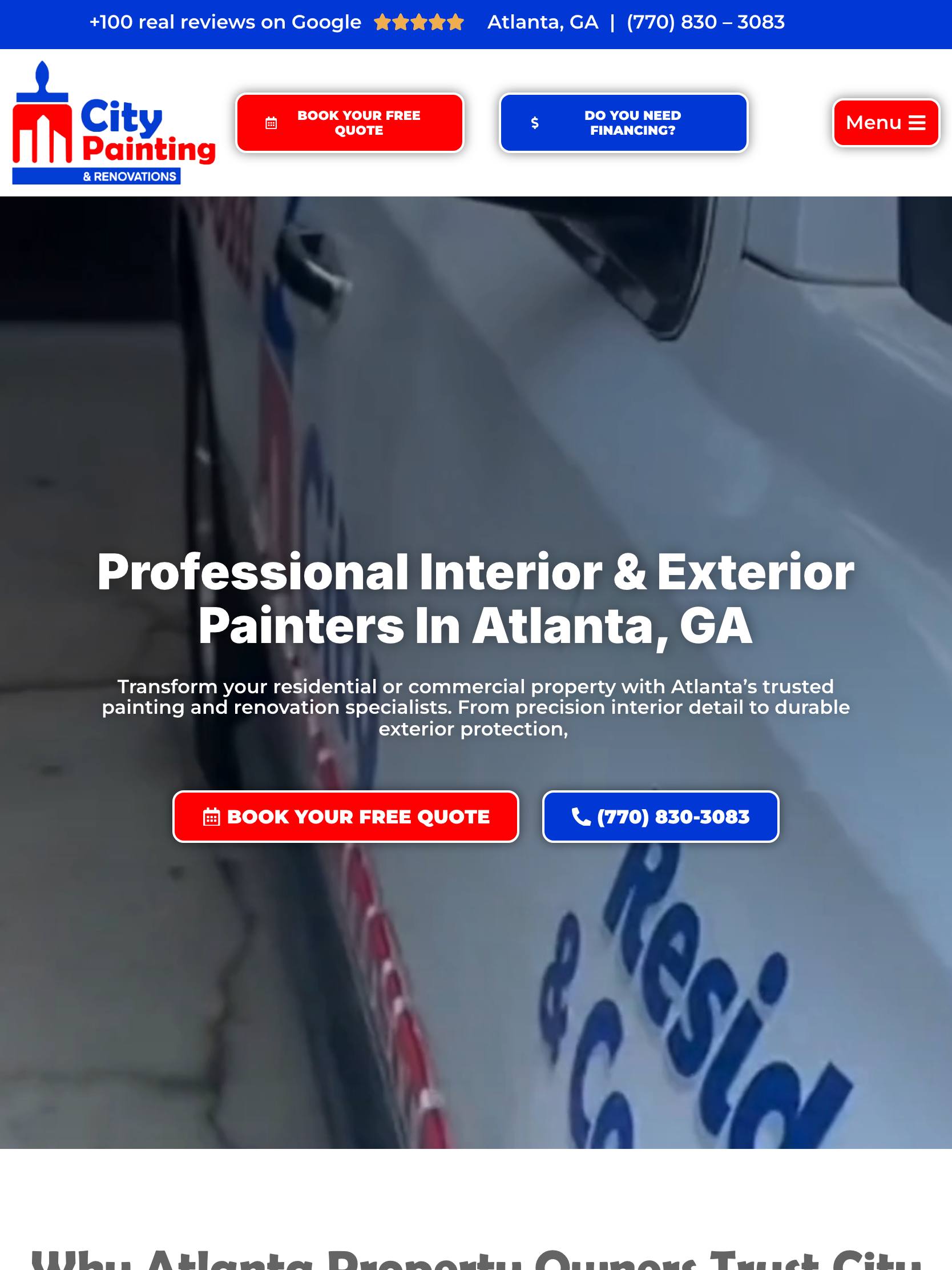 The City Painting website — tablet view